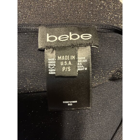 Bebe Black Gold Metallic Nylon Round Neck Long Sleeve Top Xs Small - Picture 3 of 4